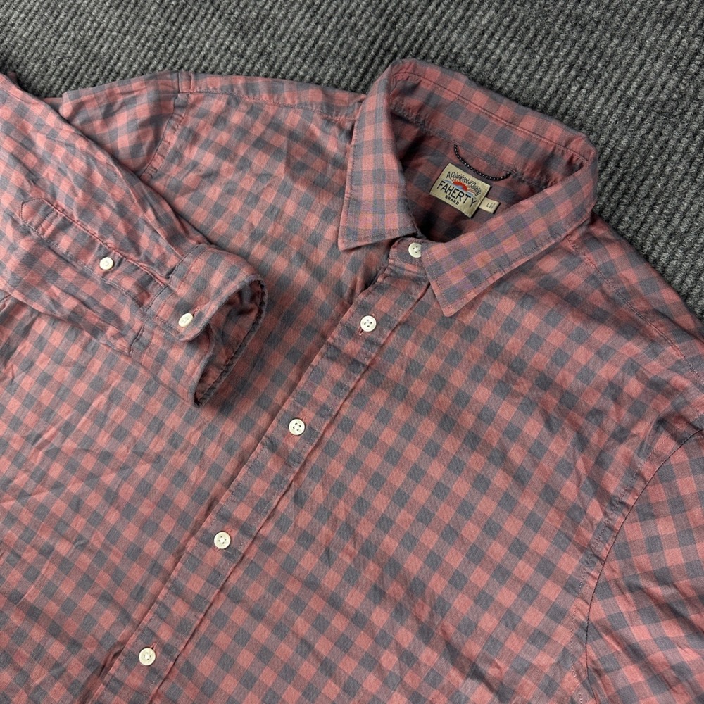Faherty Brand Mens Movement Shirt Red Navy Gingham Stretch Button Down MWF2009 L